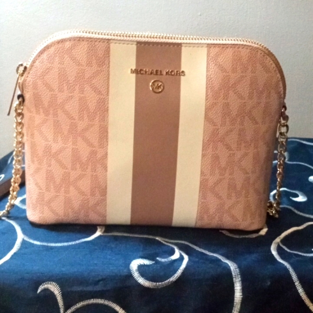 Michael kors small leather handbag chain handles baby pink white and mauve color